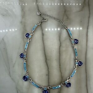 Swarovski Silver Tone Chocker Styke Necklace with Blue and Purple Accents